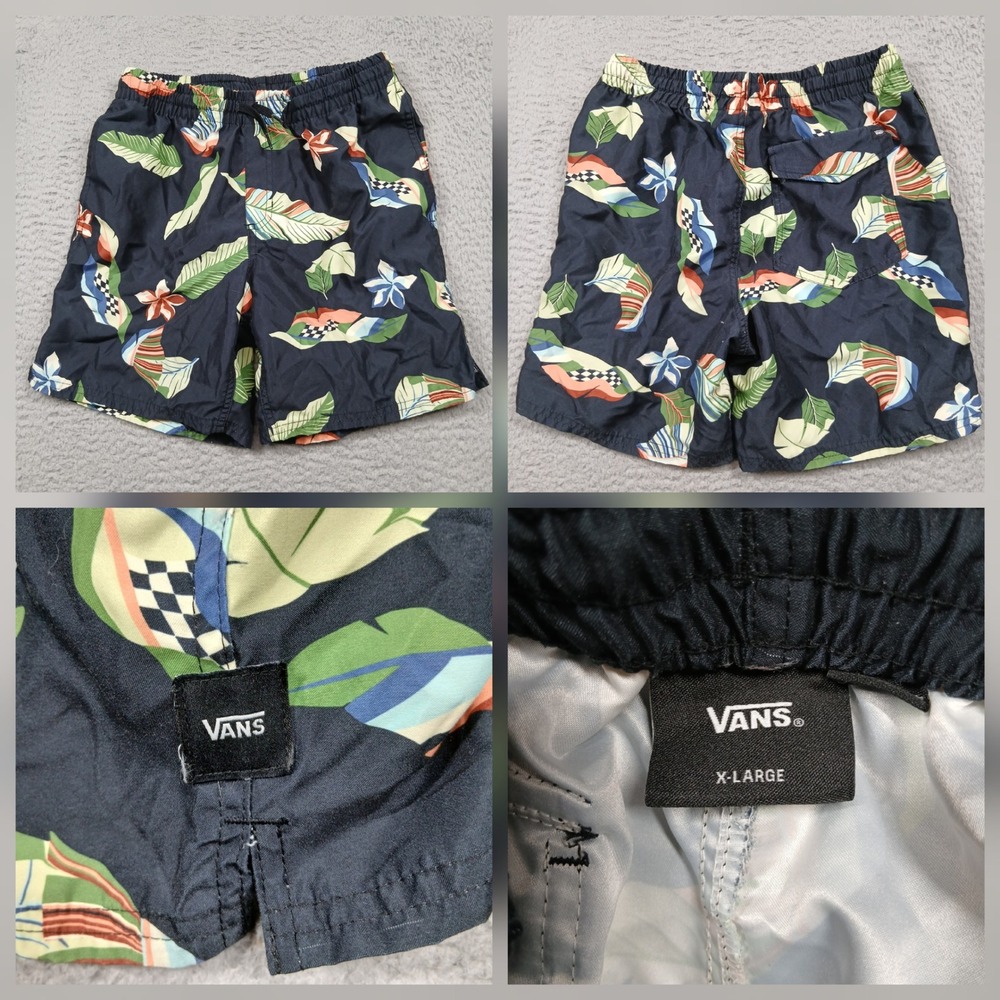 Vans Swim Trunks Men's XL Navy Tropical Floral Print Elastic‎ Waist
